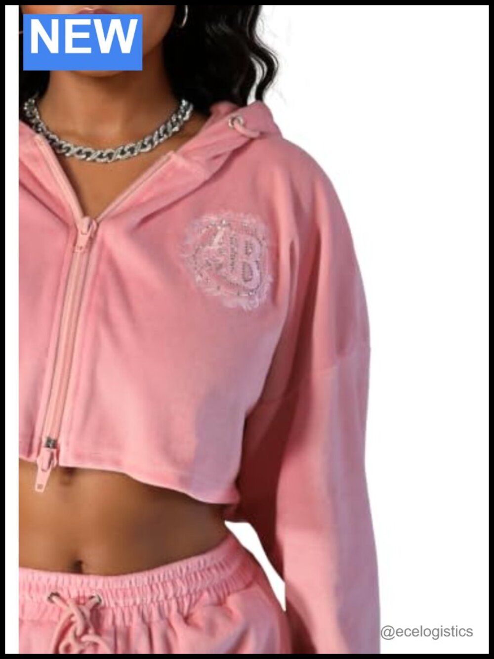 Oversized Cropped Zip-Up Hoodie Cotton Velour Rhinestone Graphic Jacket Y2K